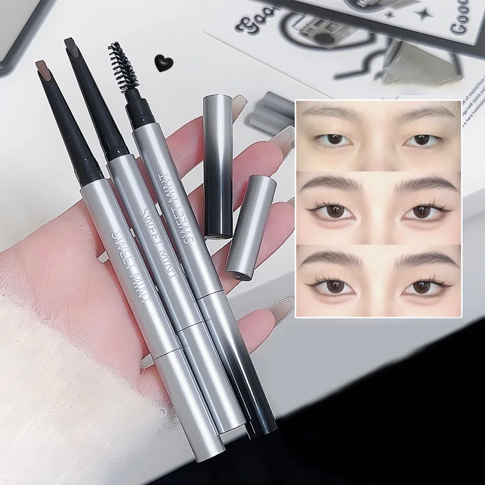 Double Head Eyebrow Pencil Tattoo Waterproof Long Lasting Professional Brow Enhancers Pen with Eyebrow Brush Natural Eye Makeup