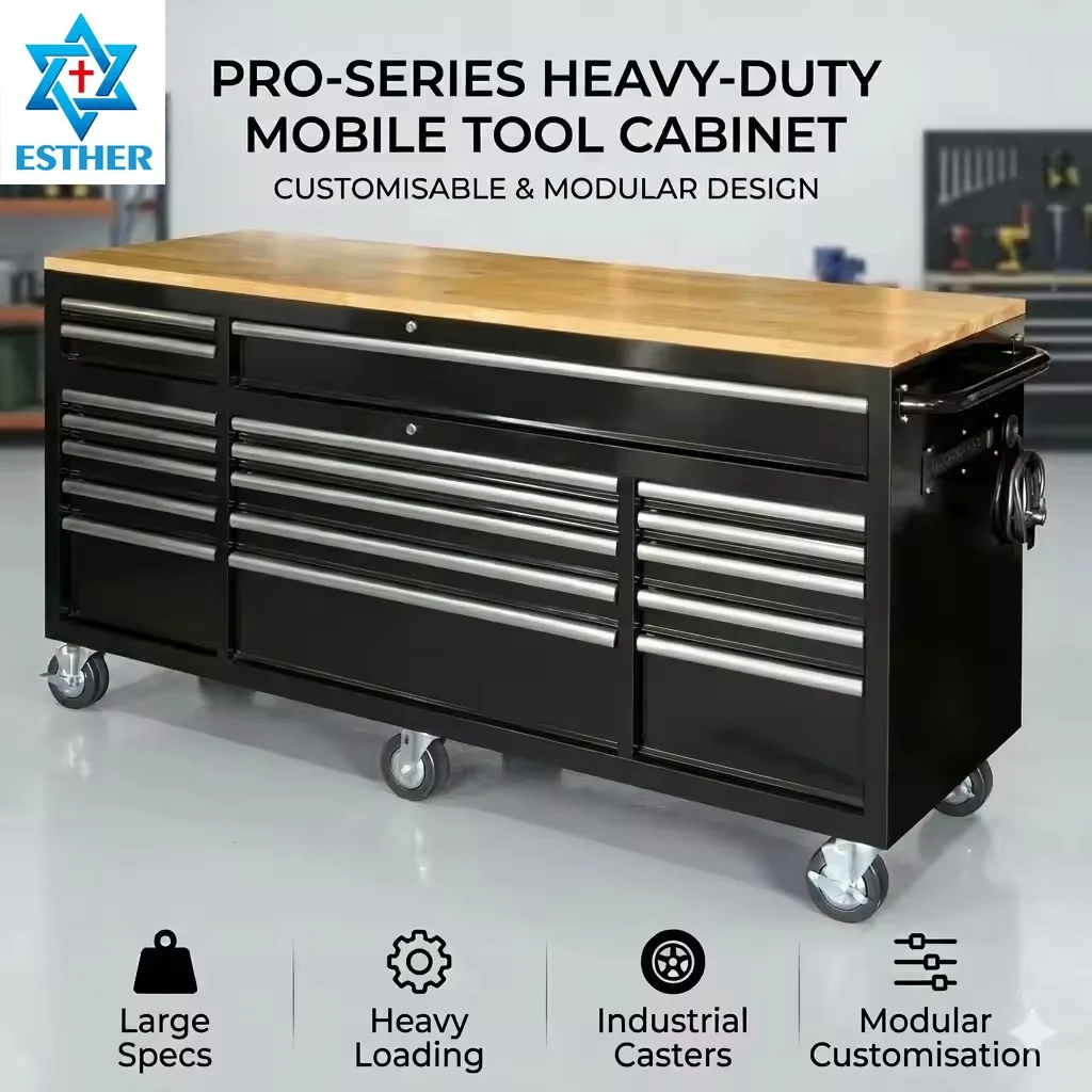 AIROW 72-Inch 18-Drawer Mobile Workbench Garage Tool Cabinet with Wood Top