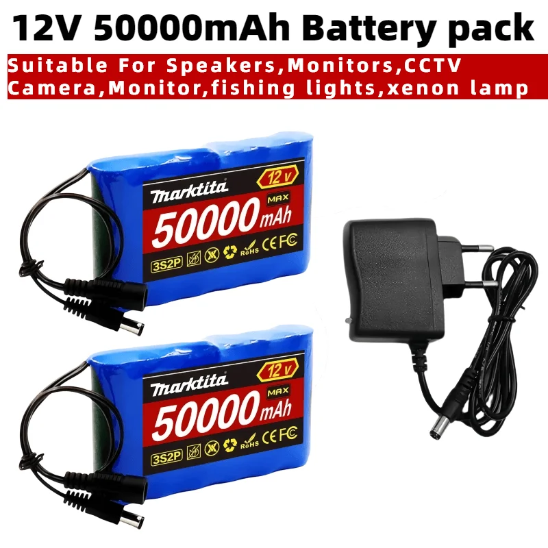 

50000mAh Lithium 12V Battery Pack Capacity DC 12.6V 50Ah CCTV Camera Monitor,fishing lights,xenon lamp,loudspeakers with Charger