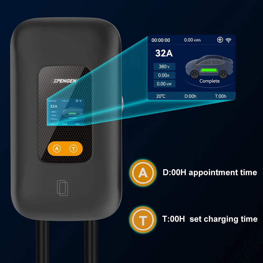 IPENGEN EV Charger 32A 7.6KW Electric Vehicle Car Charger EVSE Wallbox Wallmount Type2 Cable IEC62196-2 Socket APP Control