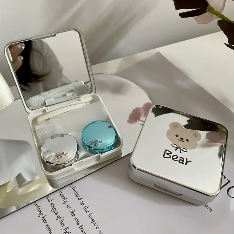 Ins Like Fish Korean Style Simple Contact Lens Box Companion Box Contact Lens Box Portable Water Box Electroplated Bear