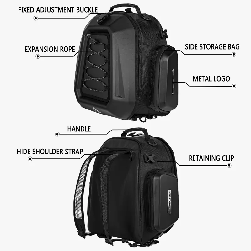 Motorcycle Rear Seat Bag 23L-35L Expandable Motor Hard Shell Backpack Outdoor Motocross Trunk Tail Bag Pannier Luggage
