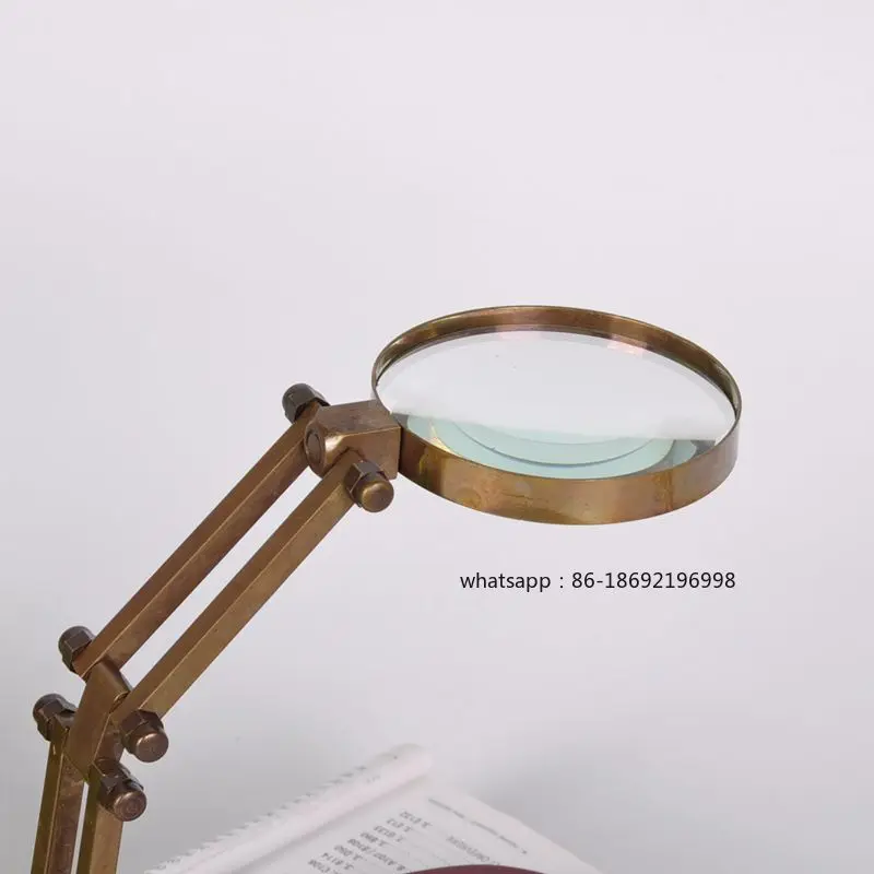 India Imported Brass Vintage Nostalgic Desktop Stand HD Magnifier Model Room Office Desktop Decorative Ornaments