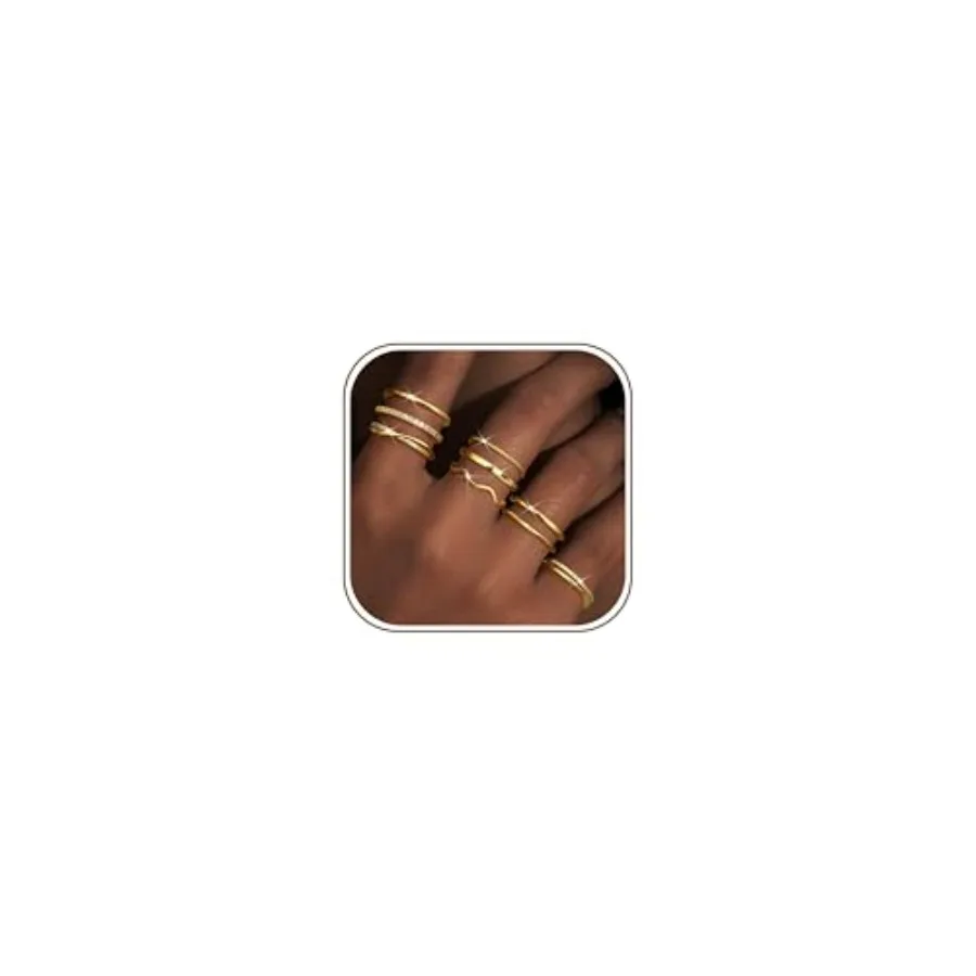 

Tungary Gold Stackable Rings for Women Non Tarnish Open Adjustable Thin Thumb Silver Rings 14K Gold Plated Stacking Cubic Zirco