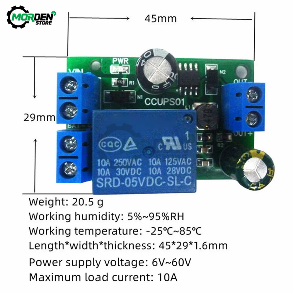 DC 6V-60V UPS Power-OFF Protection Module  Automatic Switching Relay Emergency Cut-off Board for Lead-acid lithium iron Battery