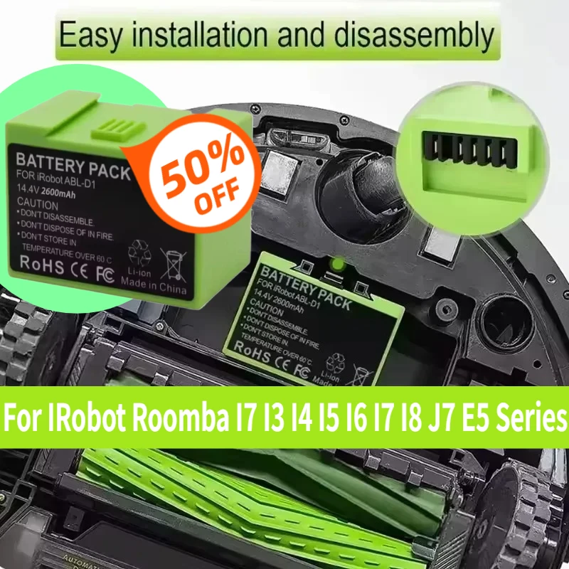 

For IRobot Roomba I7 Replacement Battery 12800mAh 14.4V for I3 I4 I5 I6 I7 I8 J7 E5 Series Vacuum Cleaner Rechargeable Battery