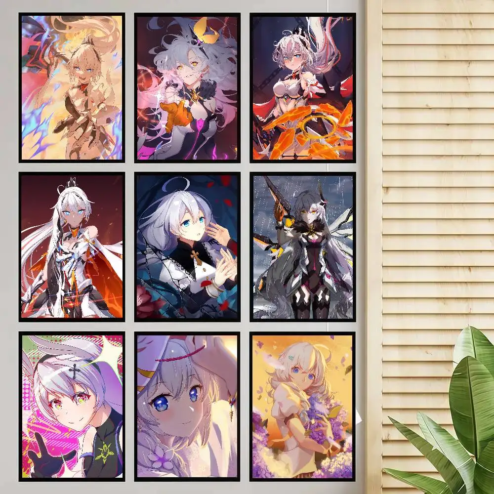 Anime Game Honkai Kiana Kaslana Poster Self-adhesive Art Room Entrance Restaurant Wall Decor Art Painting