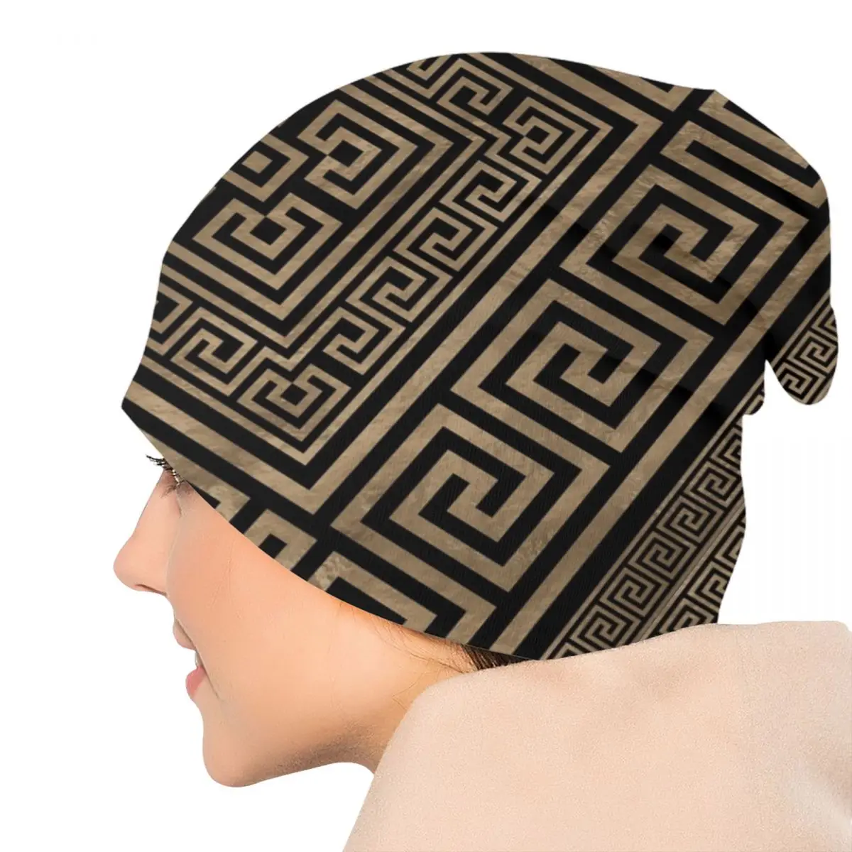 Custom Greek Key Ornament Bonnet Hat Knitted Hats Men Women Hip Hop Unisex Greek Meander Winter Warm Beanies Cap