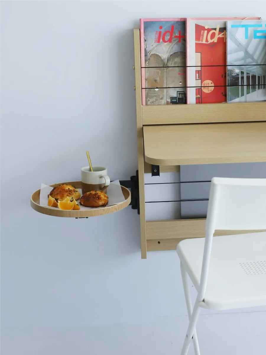 Round sofa edge wall-mounted small table, bedside corner table, removable retractable folding coffee table