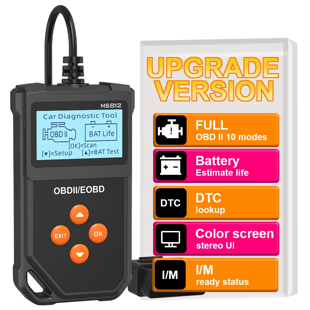 OBD II EOBD Scanner Car Diagnostic Tools Car OBD2 Code Reader MS812 Fault Code Clear Check Engine System Battery Tester