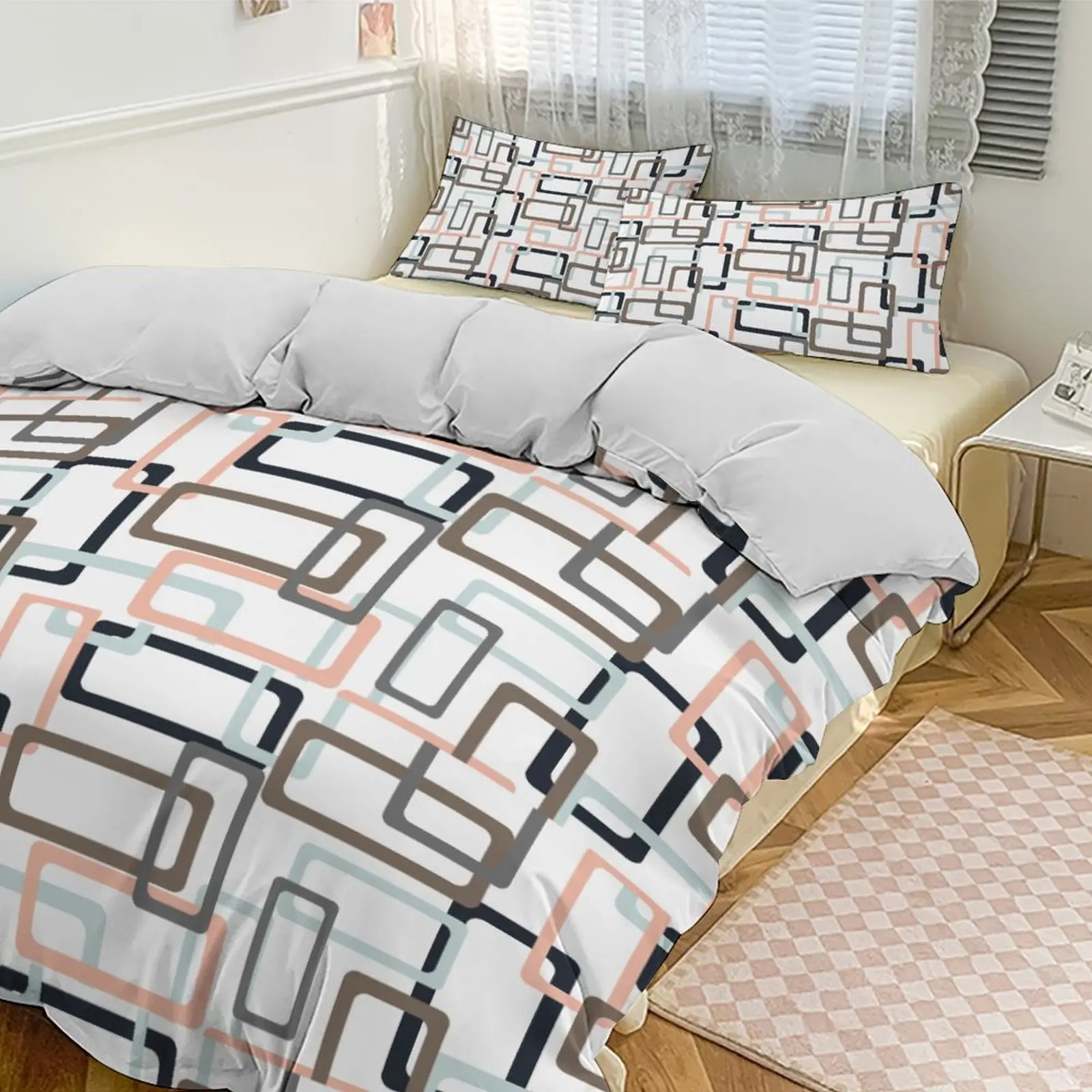 

Geometric Art Bedding Set Modern Black/Gray/Pink/Blue Duvet Cover + 2 Pillowcases (No Pillows)