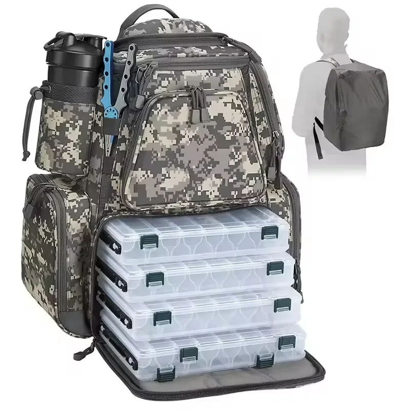 Custom logo 30L tarp mesh reel bag waterproof fishing box with sling rod and bag