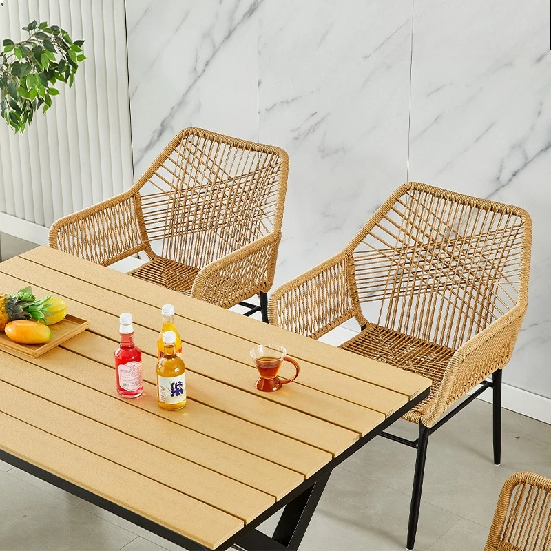 

Outdoor rattan chair Nordic table and chair single chair waterproof rope sun protection designer outdoor villa courtyard stool