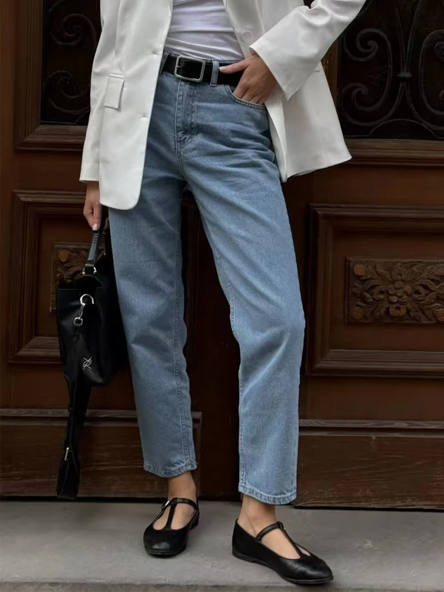 

High Waist Straight Leg Jeans Stylish Versatile Slimming High Quality Cotton Ladies Fashion Autumn Season Trousers