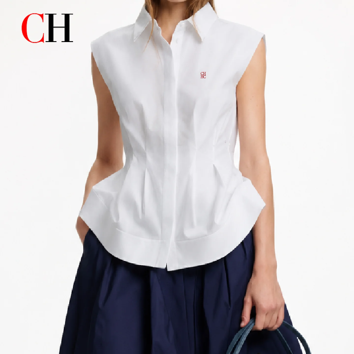 

CH Women's Sleeveless Button Down Shirt Collared Fitted Blouse Top Solid Color For Office Business Casual