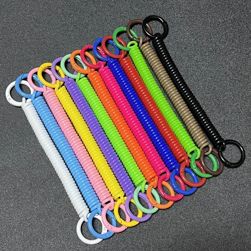 Spiral Retractable Anti-Lost Strap Colorful Dual Key Rings Portable Lanyard for Library Card Holder Students Use