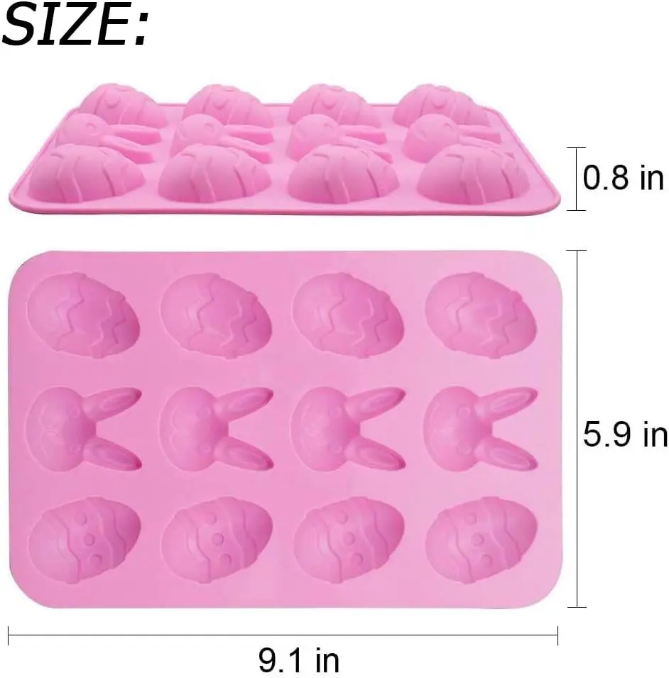 Easter Egg and Bunny Silicone Molds For Chocolate, 3D Rabbit Egg Silicone Candy Molds Easter Cookie Baking Mould Tray for Ice Cu