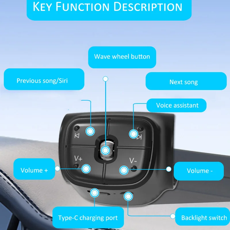 V5.4 سيارة لاسلكية للتحكم عن بعد عجلة القيادة راديو تحكم أندرويد لمسافات طويلة الصوت الوسائط المتعددة التحكم أزرار ذكية #4