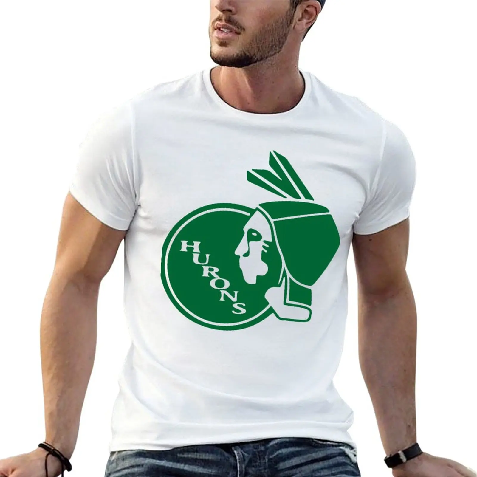 Vintage Hurons Logo T-Shirt Basic Casual Short Sleeve Cotton Shirt