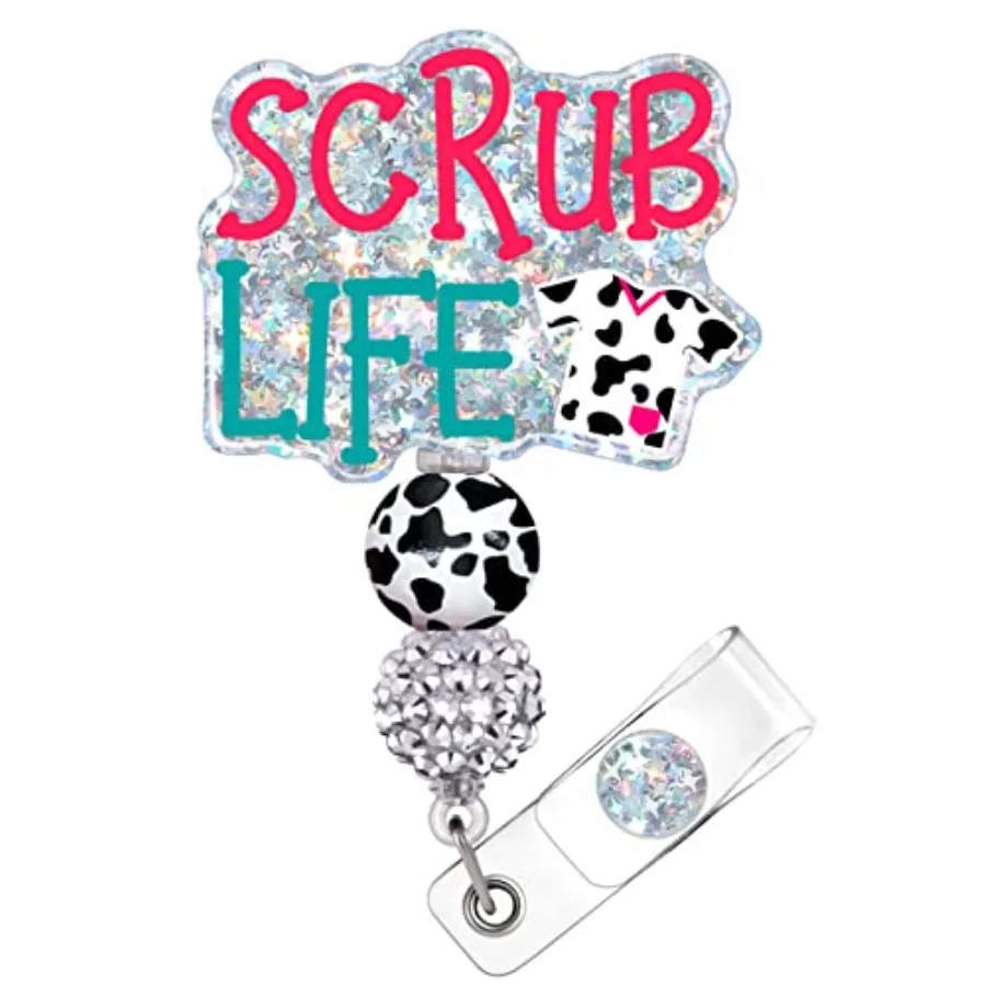 Badge Reel Holder Retractable with ID Clip for Nursing Name Tag Card Cute Medical Assistant Funny Cow Accessories with Alligato