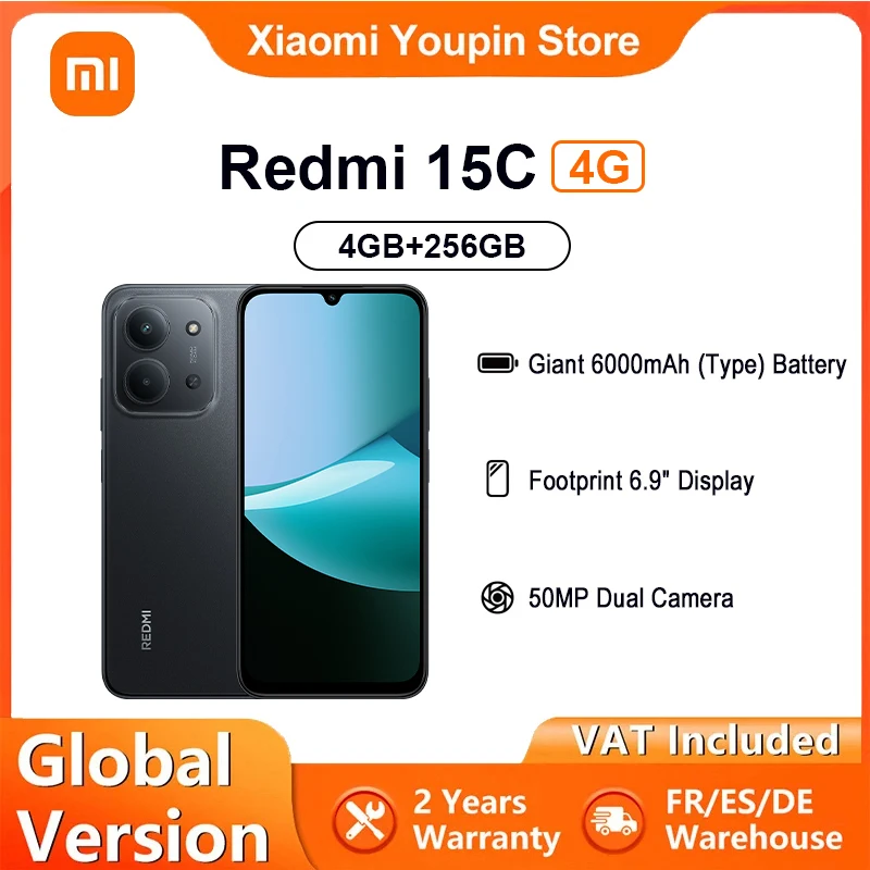 Globale Version Redmi 15C NFC 4 GB 256 GB 6,9-Zoll-Display 33 W Schnellladung 6000 mAh 120 Hz USB Typ-C Videoaufzeichnung 1920 x 1080 Pixel