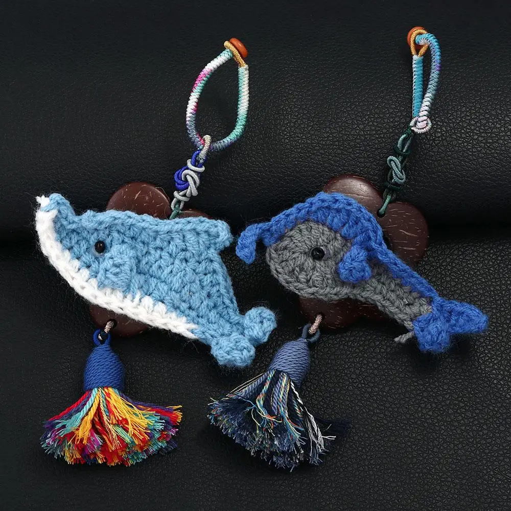 

Handmade Woven Animal Keychains Cute Shell Starfish Octopus Dolphin Crochet Charm Bag Pendant Women Jewelry Accessories Gifts