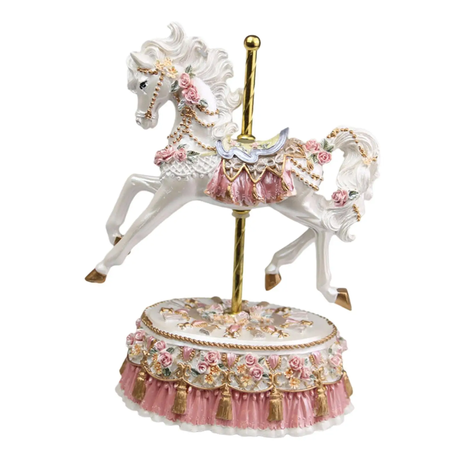 Music Box Carousel Horse Statue Fine Workmanship Resin Wear Resistant Rotating