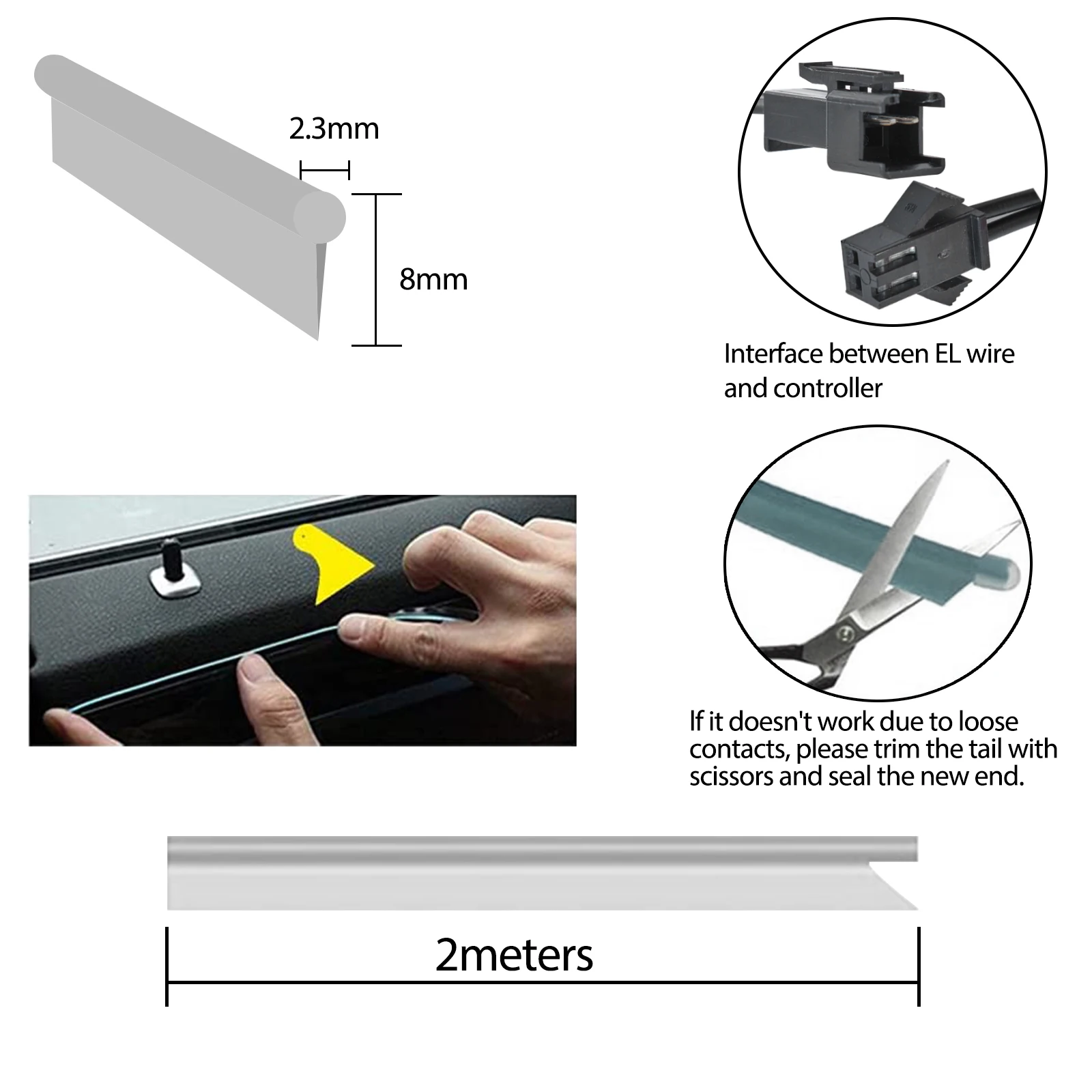 12V LED Car Interior Decoration Light EL Wiring Neon Strip For Auto DIY Flexible Ambient Light with Drive Ambient Lamp Ice Blue