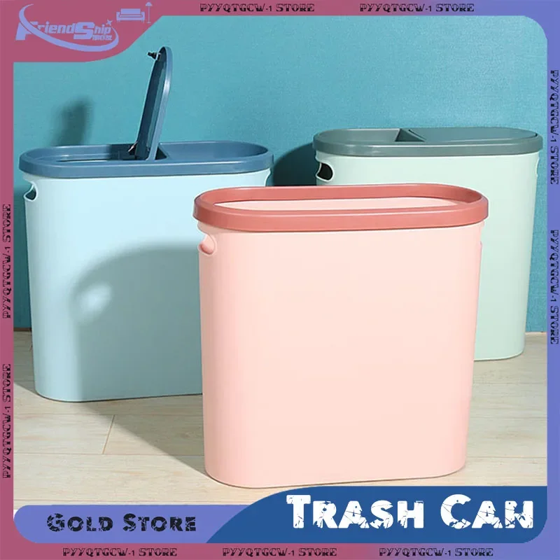 Plastic Trash Can with Lid Space Saving Silent Closed Bathroom Garbage Bin Creative Household Gap Garbage Bin Kitchen Trash Can