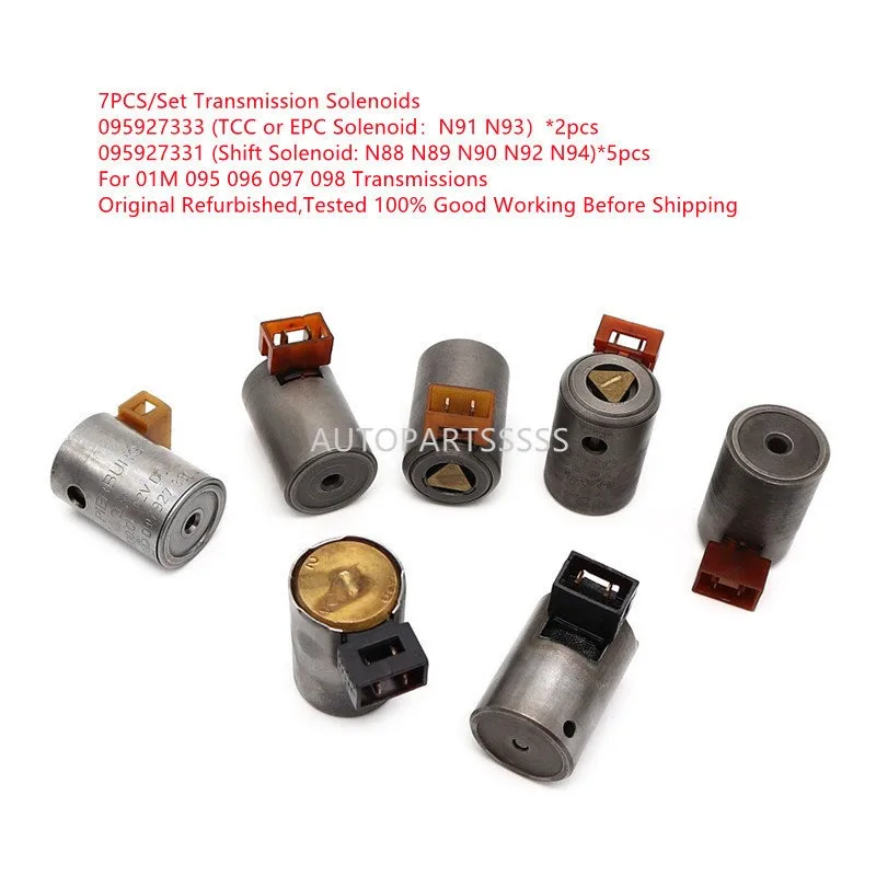 7PCS Original 01M 01N 095 096 097 098 Transmission TCC EPC Shift Solenoids Valves Kit 095927333 095927331A For VW Audi A3 A4