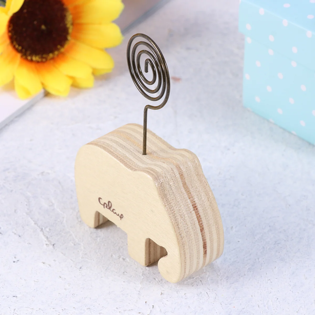 Office Decor Photo Stand Clip Desk Cartoon Animal Wood Beige Wooden Paper Holder