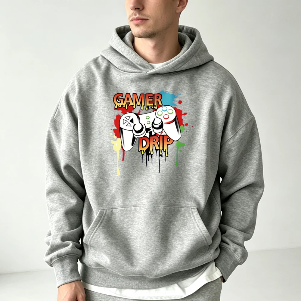 Unisex Gamer Drip Hoodie Colorful Splash Game Controller Print Pullover Sweatshirt Hop Gaming Streetwear Long Sleeve Hooded Tops