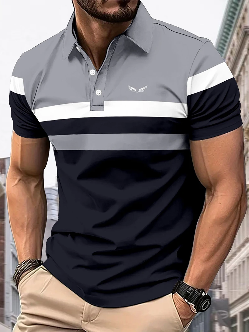 Polo de manga corta con estampado digital para hombre, polo deportivo informal con botones, poliéster, lavable a máquina, ajuste moderno, un hermoso regalo