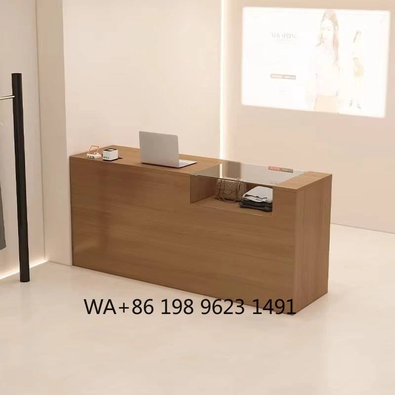 Modern Wooden LED Light Reception Counter Multi-scene Front Desk For Clothing Store Beauty Salon Hotel Hospital Business Use