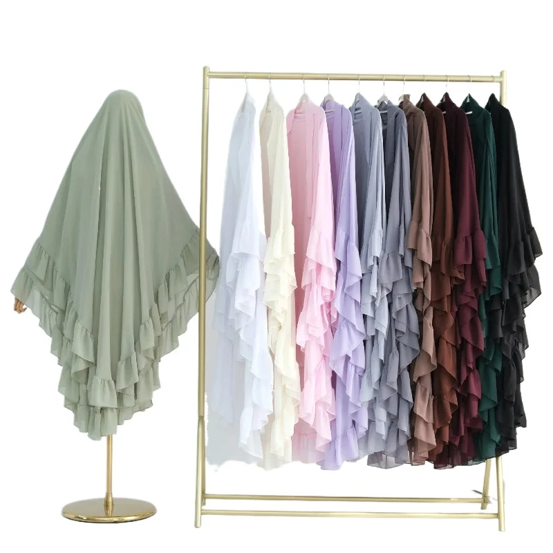 

Double pleated maxi hijab solid color casual traditional Muslim clothing Ramadan