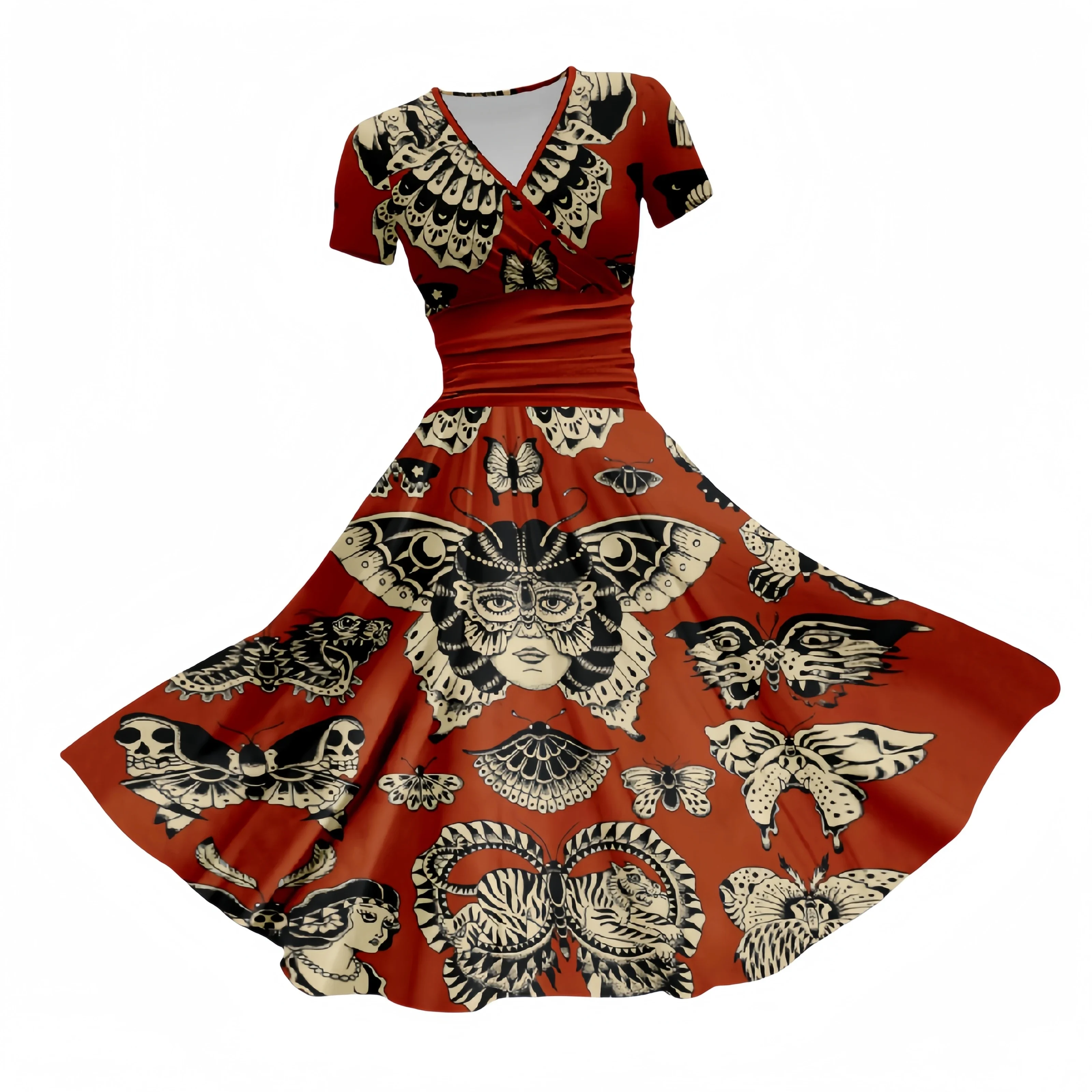 Cartoon Rose Meisje Jurk Mode Feestjurken Korte Mouw Womens Jurken Vintage Mooie Elegante Gewaad Dame Vestidos Kleding