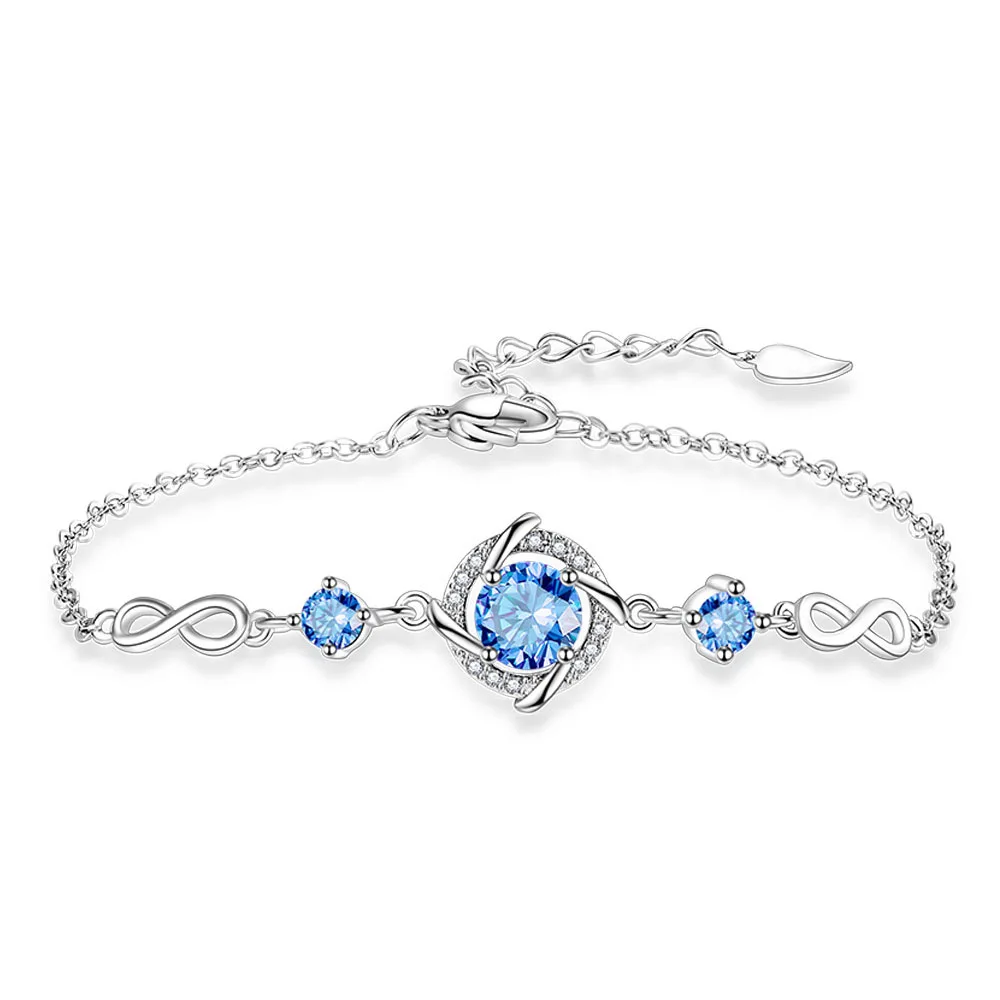 Luxury 925 Sterling Silver/Blue Exquisite Windmill Zircon Bracelet for Women's Fashion Wedding Accessories