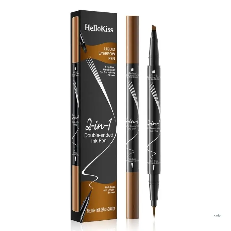 Double Ended 2 in 1 Liquid Eyebrow Pencil with Four Design for Natural Brows Waterproof and Sweatproof for Women