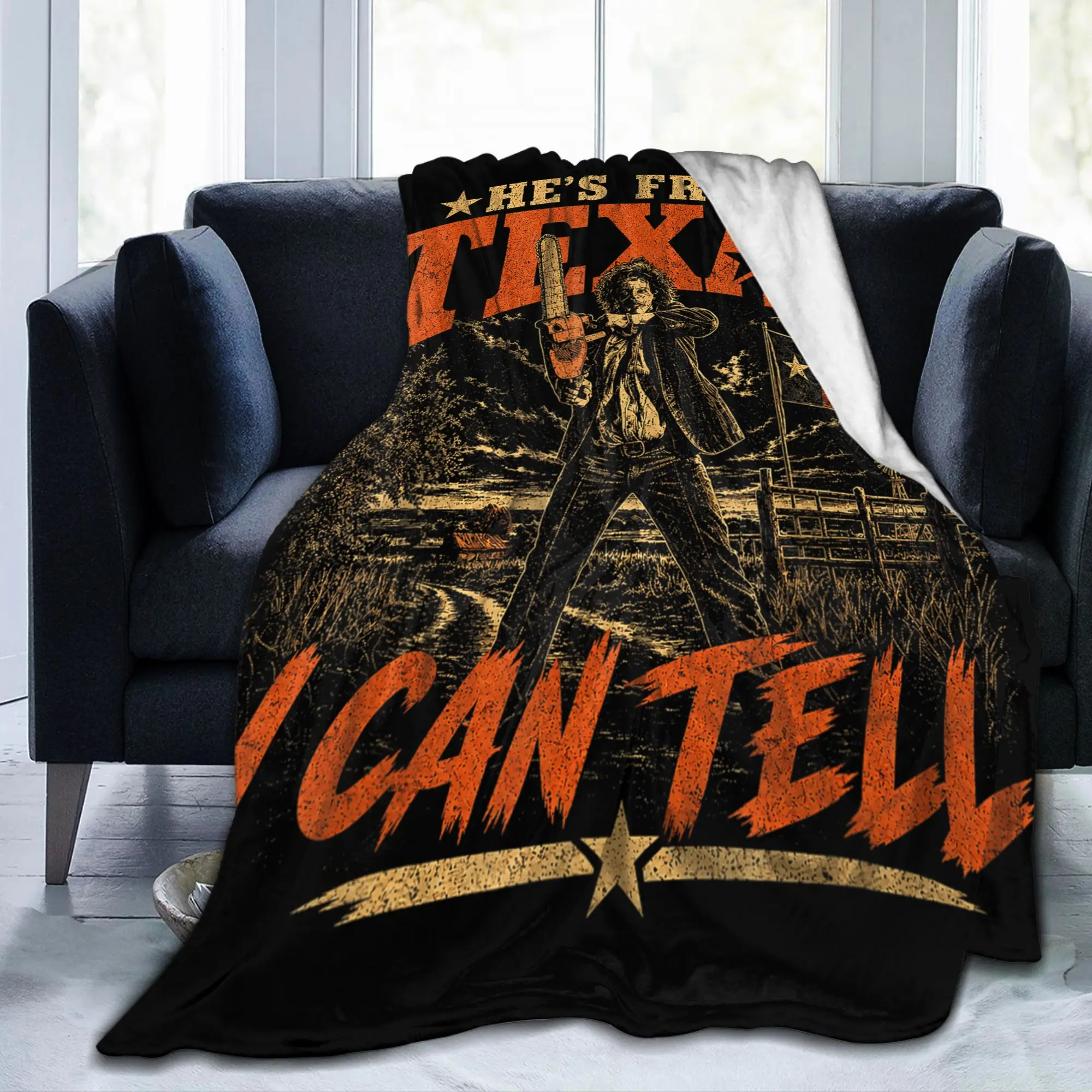 Hes from Texas I Can Tell Chainsaw Blanket Flannel Horror Halloween Warm Throw Blankets for Sofa Car Multi-function