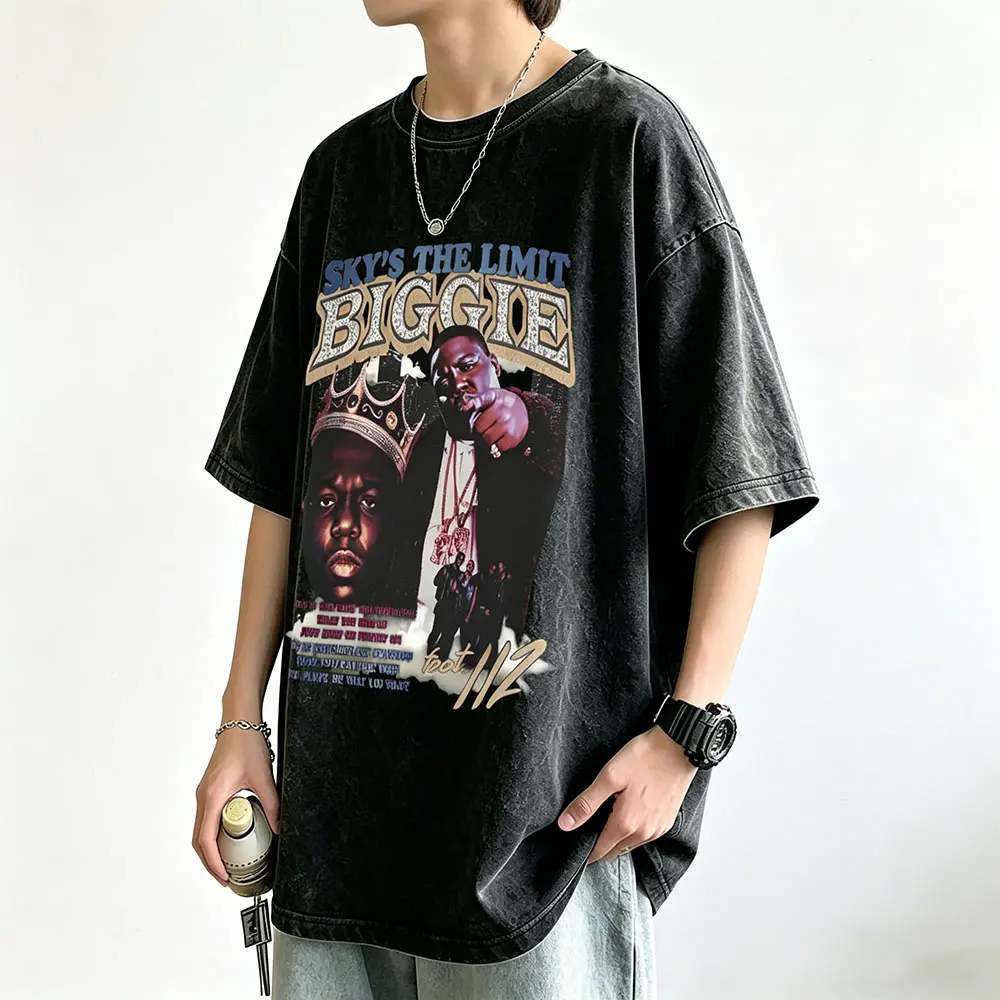 

Washed Vintage Rapper The Notorious Big Sky's The Limit T-shirt Biggie Smalls Print T Shirt Men Hip Hop Retro Oversized T-shirts