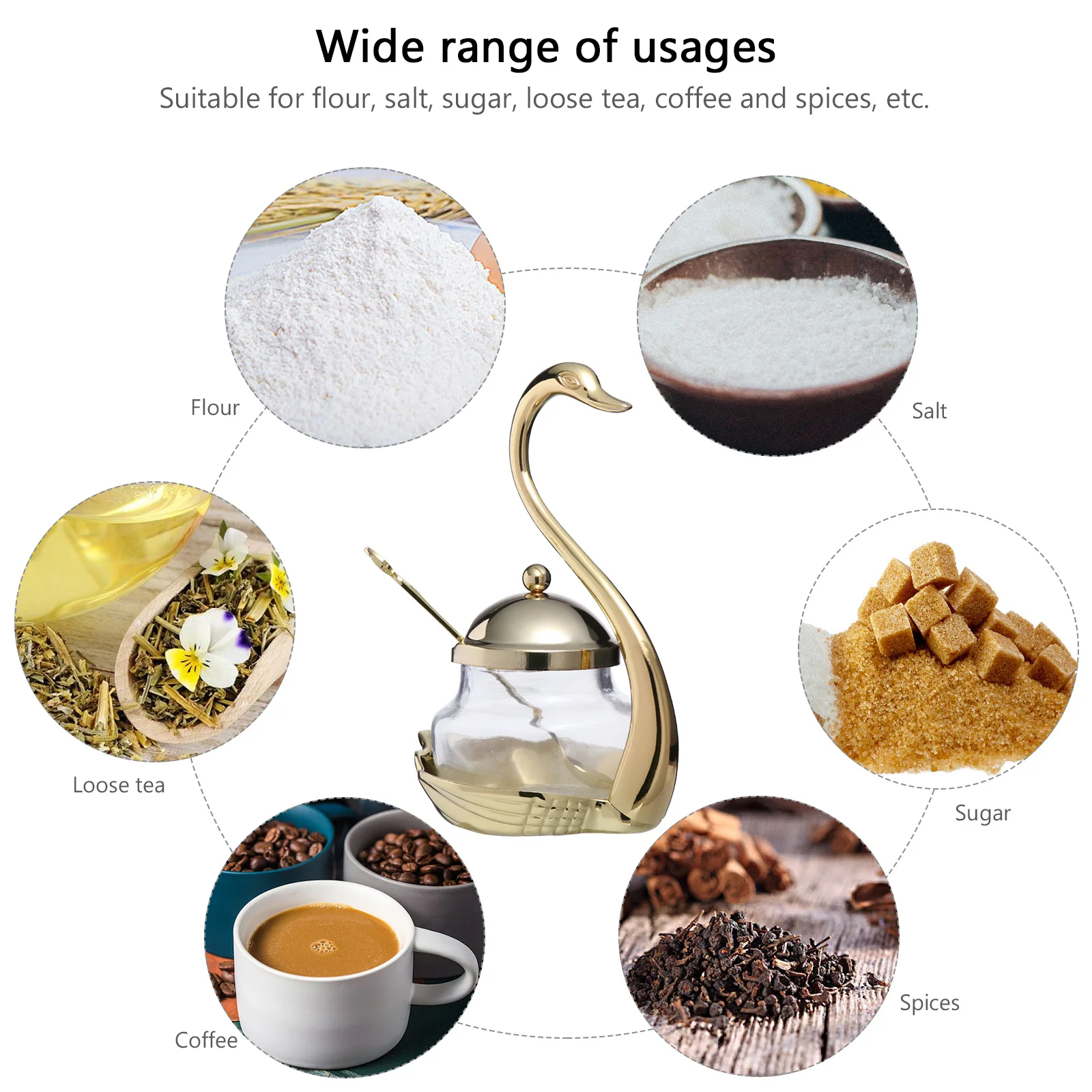 

1Pcs Swan Salt Jar Zinc Alloy Glass Material Practical Kitchen Seasoning Box Easy to Clean Operate Perfect for Spices