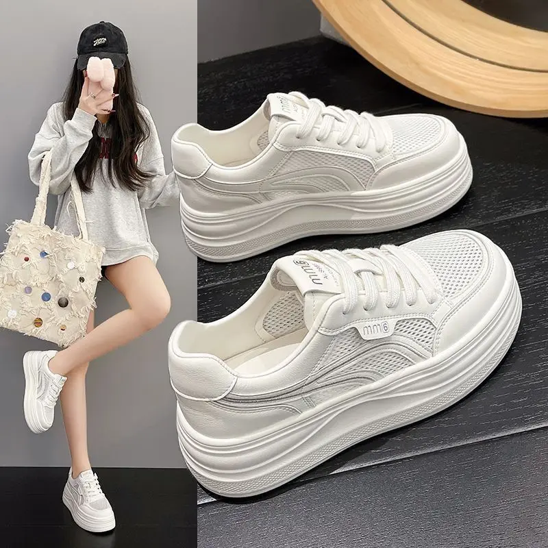 Designer Women Round Toe Platform Sneakers Fashion Breathable Mesh Training Shoes Lace up Rubber Sole Women's Casual Shoes Mujer