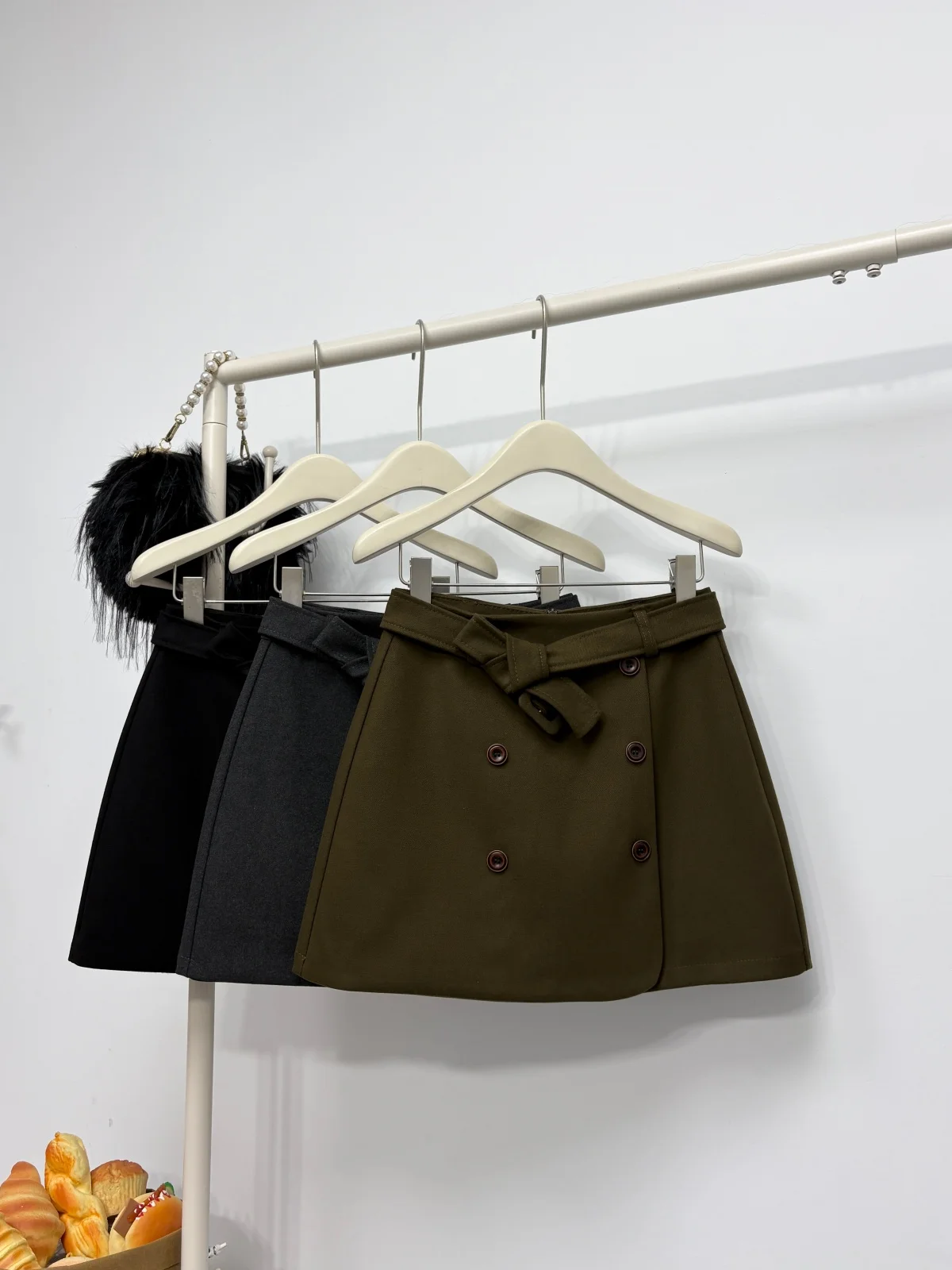 Women's Autumn Winter Double Breasted A Line Suit Skirt Lady Solid Color High Waist Wool&blend Short Skirt