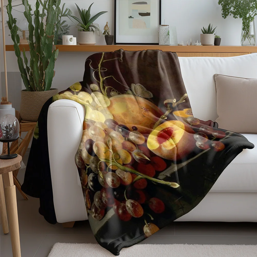 Still Life Fruit Painting Canvas Romantic Wall Art Decorative Throw Blanket for Living Room Bedroom Sofa Cushion Cover
