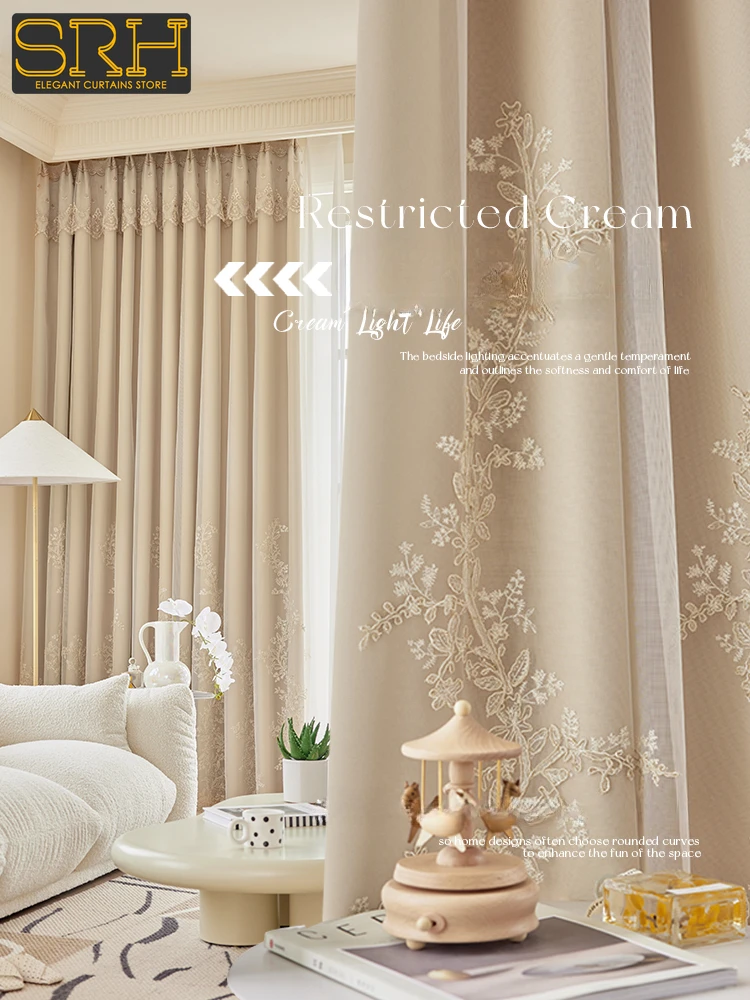 

Modern Light Luxury Double-layer Blackout with Gauze Cream Curtains Simple Bedroom Living Room Heat Insulation Fabric Custom New