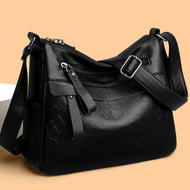 New Cowhide and Leather Tote Bag for Women Large Capacity Handbag Retro Printed pattern Female Shoulder Crossbody Shopper Bag