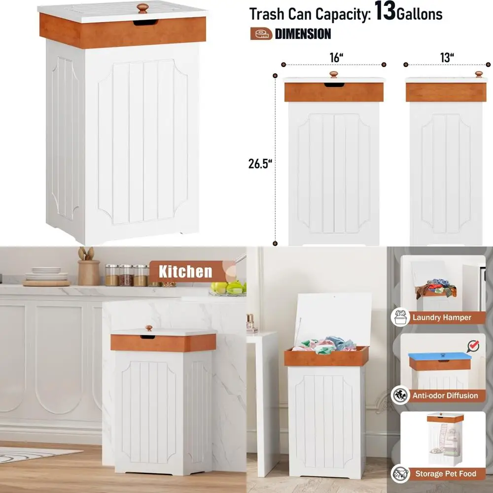 

Kitchen Waste Bin Cabinet, 13 Gallon Trash Container, Wooden Recycling Bin, Pet-Resistant Garbage Can, Waste Storage Cabinet