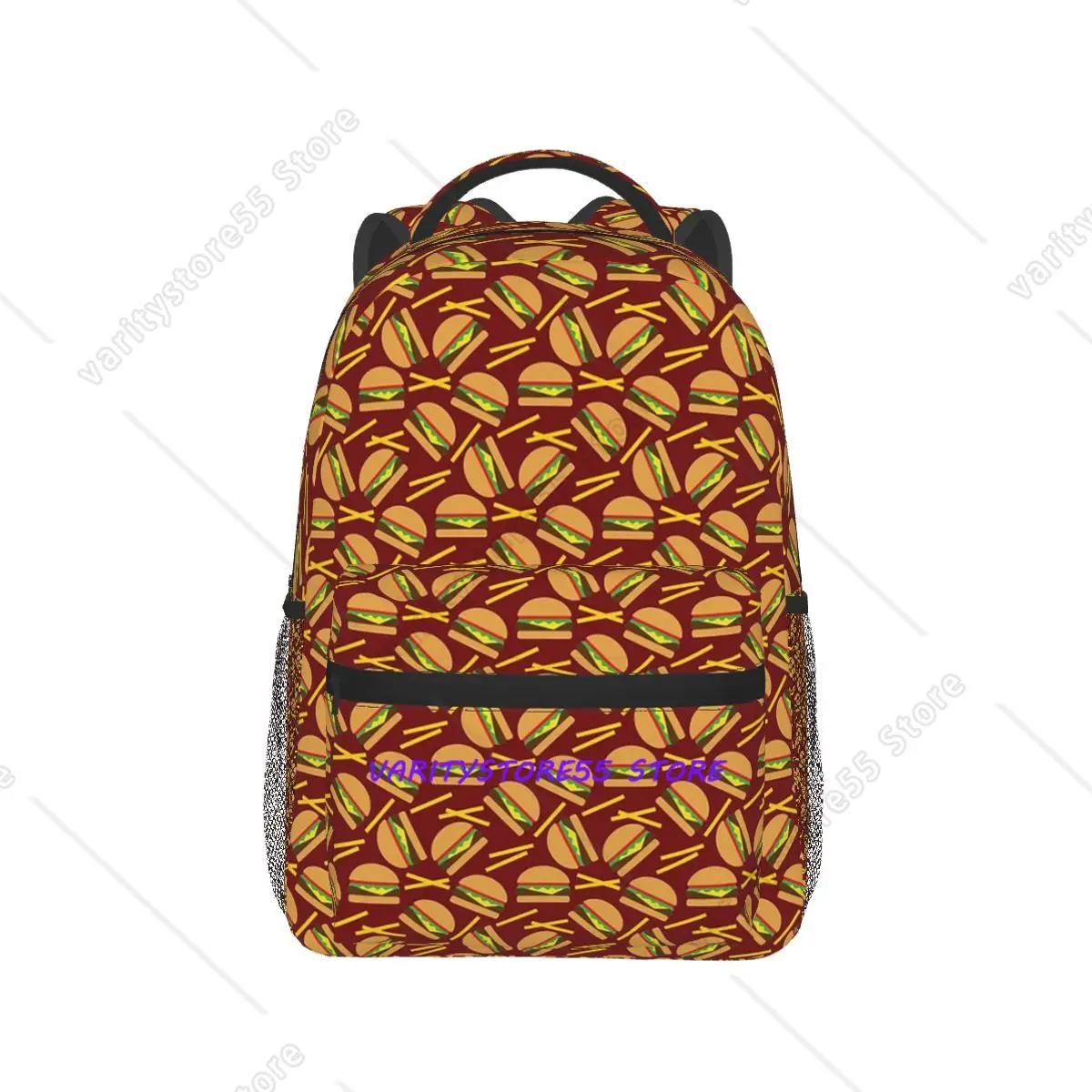 Burger And Fries Pattern Backpack Hot Sale Daypack Large Capacity Children BookBag School Bag Shoulder Bags for Men Women