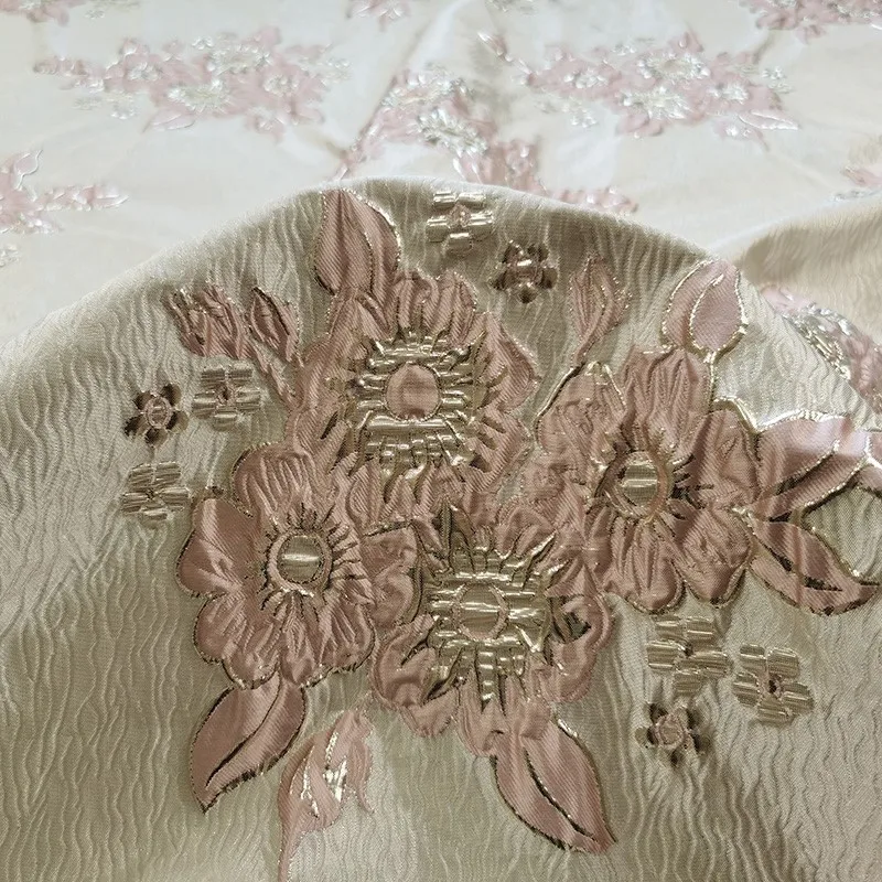 

Luxurious gold silk jacquard dress fabric crisp evening performance brocade satin women's clothing