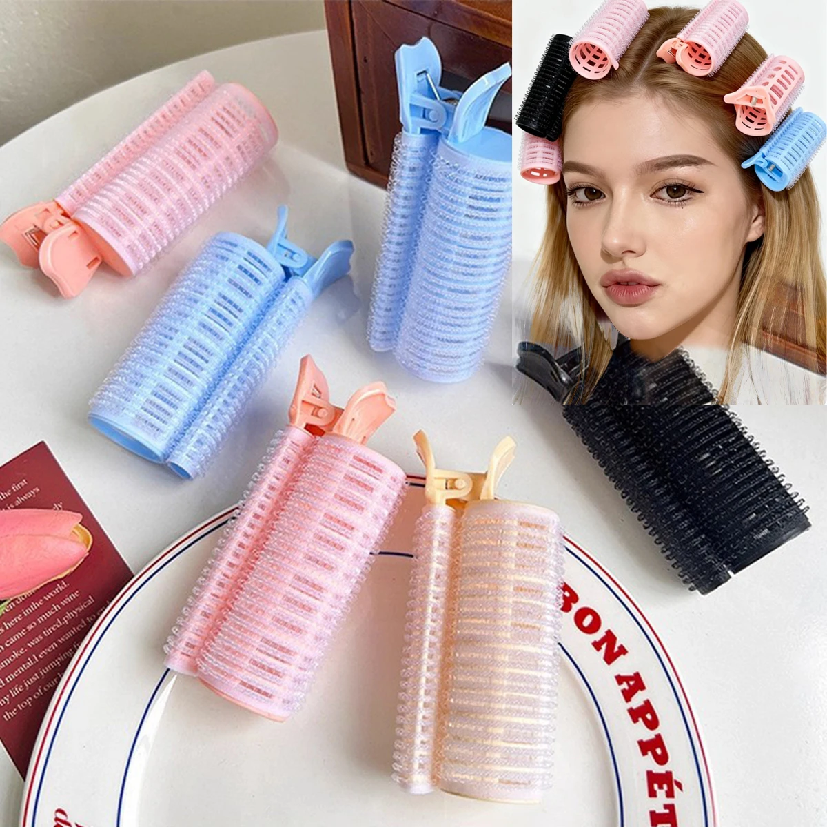 Heatless Hair Curler Rods Set Colorful Self Grip Hair Rollers with Clips, Easy Styling Hair Tools for Natural Look, Bangs
